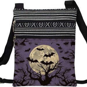 Halloween Night Bat Messenger Bag Small Ethnic Pattern Printed Adjustable Strap